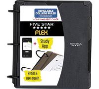 Five Star Flex Refillable Notebook + Study App, College Ruled Paper, 1 Inch TechLock Rings, Pockets, Tabs and Dividers, 200 Sheet Capacity, Customizable Cover, Black (29326AA2)