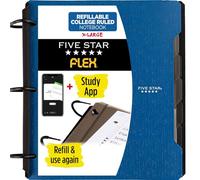 Five Star Flex Refillable Notebook + Study App, College Ruled Paper and 1-1/2 Inch TechLock Ring Binder with Pockets, Tabs and Dividers, 300 Sheet Capacity, Pacific Blue (29324AD2)