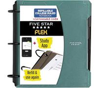Five Star Flex Refillable Notebook + Study App, College Ruled Paper and 1 Inch TechLock Ring Binder with Customizable Cover, Pockets, Tabs and Dividers, 200 Sheet Capacity, Seaglass Green (29326AQ8)