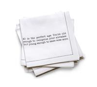 Five Star Funny 40th Birthday Quotes | White Cotton Cocktail Napkins | 25 Luxury Disposable Beverage Napkins with Witty Bar Quotes | Drink Napkins for Parties, Bars, Weddings & Game Nights