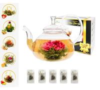 Five Star Gift Flower Tea Gift Box Set: 750ml Glass Teapot with Filter Infuser & 5 Blooming Flowering Green Tea Balls (1)