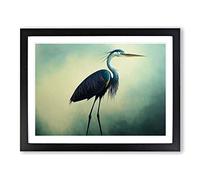 Five Star Heron Bird Framed Print | A3 Black Framed Wall Art | Ready to Hang | Modern Space Picture | Living Room Bedroom Lounge Office