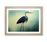 Five Star Heron Bird Framed Wall Art Print A2 Oak