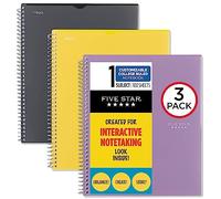 Five Star Interactive Notetaking Spiral Notebooks, 3 Pack, 1-Subject, College Ruled Paper, 11" x 8-1/2", 100 Sheets, Customizable Cover, Black, Amethyst Purple, Harvest Yellow (820196-ECM)