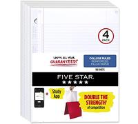 Five Star Loose Leaf Paper + Study App, 4 Pack, 3 Hole Punched, Reinforced Filler Paper, College Ruled Paper, 11" x 8-1/2", 100 Sheets/Pack (38032)