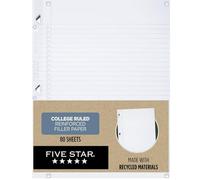 Five Star Loose Leaf Paper + Study App, Recycled Notebook Paper, College Ruled Paper, 8-1/2" x 11", 80 Sheets, Reinforced Filler Paper (170023)
