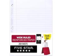 Five Star Loose Leaf Paper + Study App, Wide Ruled Filler Notebook Paper, Reinforced, Fights Ink Bleed, 8" x 10-1/2", 200 Sheets (150039-ECM)