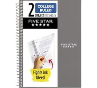 Five Star Notebook, 2 Subject, College Ruled, 9 1/2" x 6" 80 Sheets, Gray (840029AA3-ECM)