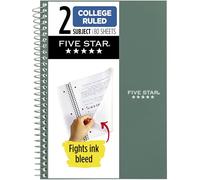 Five Star Notebook, 2 Subject, College Ruled, 9 1/2" x 6" 80 Sheets, Seaglass Green (840029CH1-ECM)