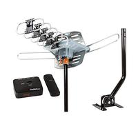 Five Star Outdoor HD TV Antenna Strongest Up to 150 Miles Long Range with Motorized 360 Degree Rotation, UHF/VHF/FM Radio Infrared Remote Control with Mounting Pole & 40FT RG6 Coax Cable Support 2 TVs
