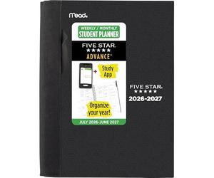 Five Star Planner 2026-2027 Weekly & Monthly Academic 12-Month July-June Advance Student Planner + Study App, 5-1/2" x 8-1/2", Black (CAW45905)
