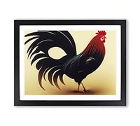 Five Star Rooster Framed Wall Art Print A2 Black
