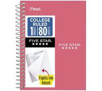 Five Star Spiral Notebook, 1 Subject, College Ruled Paper, Personal Size, 4-3/8" x 7", 80 Sheets, Fights Ink Bleed, Water Resistant Cover, Prom Pink (450048R)