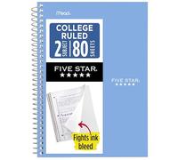 Five Star Spiral Notebook, 2 Subject, College Ruled, 9 1/2" x 6" 80 Sheets, Tidewater Blue (840029CG1-ECM)