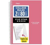 Five Star Spiral Notebook, 2 Subject, College Ruled Paper, 6" x 9-1/2", 80 Sheets, Fights Ink Bleed, Water Resistant Cover, Prom Pink (840029R)