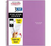 Five Star Spiral Notebook, 3 Subject, College Ruled Paper, 150 Sheets, 11" x 8-1/2, Purple (38746)