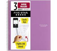 Five Star Spiral Notebook, 3 Subject, Wide Ruled Paper, 10-1/2" x 8", 150 Sheets, Amethyst Purple (38737)