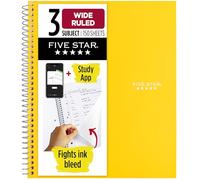 Five Star Spiral Notebook, 3 Subject, Wide Ruled Paper, 150 Sheets, 10-1/2" x 8" Sheet Size, Yellow (73463)