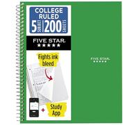 Five Star Spiral Notebook, 5 Subject, College Ruled, 200 Sheets, 11 x 8.5 Inch, Green (72079)