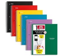 Five Star Spiral Notebook, 6 Pack, 1-Subject, Wide Ruled Paper, Fights Ink Bleed, Water Resistant Cover, 8-1/2" x 10", 100 Sheets, Assorted Colors Will Vary (38042)