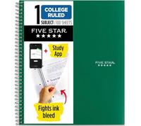 Five Star Spiral Notebook Plus Study App, 1 Subject, College Ruled Paper, 100 Sheets, 8-1/2" x 11", Forest Green (72055)