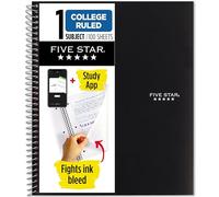Five Star Spiral Notebook Plus Study App, 1 Subject, College Ruled Paper, 100 Sheets, 8-1/2" x 11", School, Black (72057)