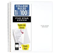 Five Star Spiral Notebook + Study App, 1 Subject, College Ruled Paper, 8-1/2" x 11", 100 Sheets, Fights Ink Bleed, Water Resistant Cover, White (72456)