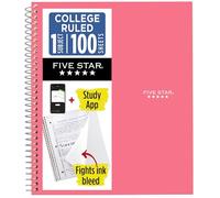 Five Star Spiral Notebook + Study App, 1 Subject, College Ruled Paper, 8-1/2" x 11", 100 Sheets, Fights Ink Bleed, Water Resistant Cover, Prom Pink (820002R)