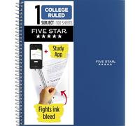 Five Star Spiral Notebook + Study App, 1 Subject, College Ruled Paper, 8-1/2" x 11", 100 Sheets, Fights Ink Bleed, Water Resistant Cover, Pacific Blue (72565)