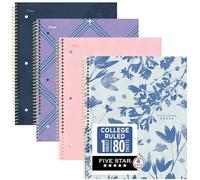 Five Star Spiral Notebook + Study App, 1 Subject, College Ruled Paper, 8-1/2" x 11", 80 Sheets, Styles, 4 Pack (850222F)