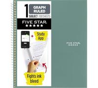 Five Star Spiral Notebook + Study App, 1 Subject, Graph Ruled Paper, 8-1/2" x 11", 100 Sheets, Fights Ink Bleed, Water Resistant Cover, Seaglass Green (620000CH1)
