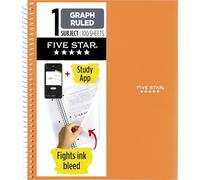 Five Star Spiral Notebook + Study App, 1 Subject, Graph Ruled Paper, Fights Ink Bleed, Water Resistant Cover, 8-1/2" x 11", 100 Sheets, Sedona Orange (620000CD1)
