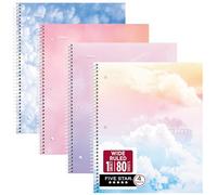 Five Star Spiral Notebook + Study App, 1 Subject, Wide Ruled Paper, 8" x 10-1/2", 80 Sheets, Clouds, 4 Pack (930294F)