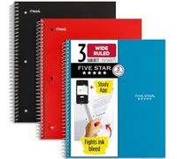 Five Star Spiral Notebook, 3 Subject, Wide Ruled, 8" x 10-1/2", 3 Pack (930081)