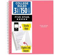 Five Star Spiral Notebook + Study App, 3 Subject, College Ruled Paper, 8-1/2" x 11", 150 Sheets, Fights Ink Bleed, Water Resistant Cover, Prom Pink (820003R)
