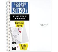 Five Star Spiral Notebook + Study App, 3 Subject, College Ruled Paper, Fights Ink Bleed, Water Resistant Cover, 8-1/2" x 11", 150 Sheets, White (72464)