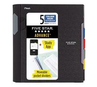 Five Star Spiral Notebook + Study App, 5 Subject, College Ruled Paper, Advance Notebook with Spiral Guard, Movable Tabbed Dividers and Expanding Pockets, 8-1/2" x 11", 200 Sheets, Black (73144)