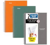 Five Star Spiral Notebooks, 2 Subject, College Ruled Paper, 100 Sheets, 6" x 9-1/2", Seaglass Green, Sedona Orange and Gray, 3 Pack (38618)