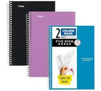 Five Star Spiral Notebooks, 2 Subject, College Ruled Paper, 100 Sheets, 9-1/2" x 6", Colors Selected For You, 3 Pack (73521)