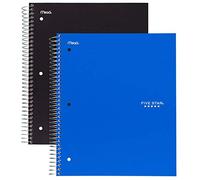 Five Star Spiral Notebooks, 5 Subject, Wide Ruled Paper, 200 Sheets, 10-1/2" x 8", Black, Blue, 2 Pack (73037)