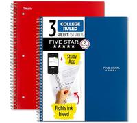 Five Star Spiral Notebooks Plus Study App, 2 Pack, 3 Subject, College Ruled Paper, 11" x 8-1/2", 150 Sheets, Blue & Red (38502)