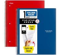 Five Star Spiral Notebooks + Study App, 2 Pack, 1 Subject, College Ruled Paper, 100 Sheets, 11" x 8-1/2", Pacific Blue, Fire Red (38452)