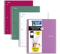 Five Star Spiral Notebooks + Study App, 4 Pack, 1 Subject, College Ruled Paper, 8-1/2" x 11", 100 Sheets, Purple, Pink, White, Green (820337-ECM)
