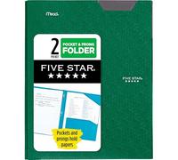 Five Star Stay-Put Pocket Folder, 11.62 x 9.31 x .25 Inches, Green (72111)