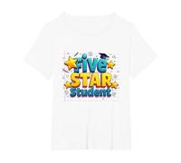 Five Star Student Achievement Celebration T-Shirt, Women's Plus, White, 3X
