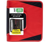Five Star Zipper Binder, 1-1/2 Inch 3-Ring Binder for School, 3 Pocket Expanding File, 500 Sheet Capacity, Red (72206)