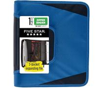 Five Star Zipper Binder, 1-1/2 Inch 3-Ring Binder for School, 3 Pocket Expanding File, 500 Sheet Capacity, Blue (72202)