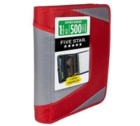 Five Star Zipper Binder 1.5 Inch O-Rings Case Organiser with 3-Pocket Expanding File, 500 Sheet Capacity, Crimson Fade (280146K)