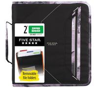 Five Star Zipper Binder, 2 Inch 3-Ring Binder for School, 530 Sheet Capacity, 3 Removable Tabbed File Folders, Black (29036IT8)