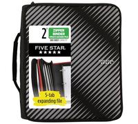 Five Star Zipper Binder, 2 Inch 3-Ring Binder for School, 6 Pocket Expanding File, 380 Sheet Capacity, Black (72536)